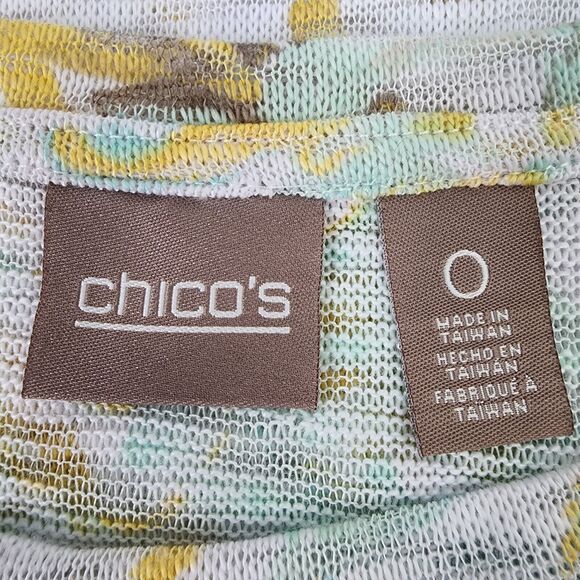Chicos Top Womens Size 0 Small Mint Green Ivory Floral Sheer Knit 3/4 Sleeve - Picture 8 of 10